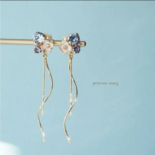 残り1》ウェーブ&バー♡﻿サファイア&タンザナイトflower bijouピアス(ピアス)