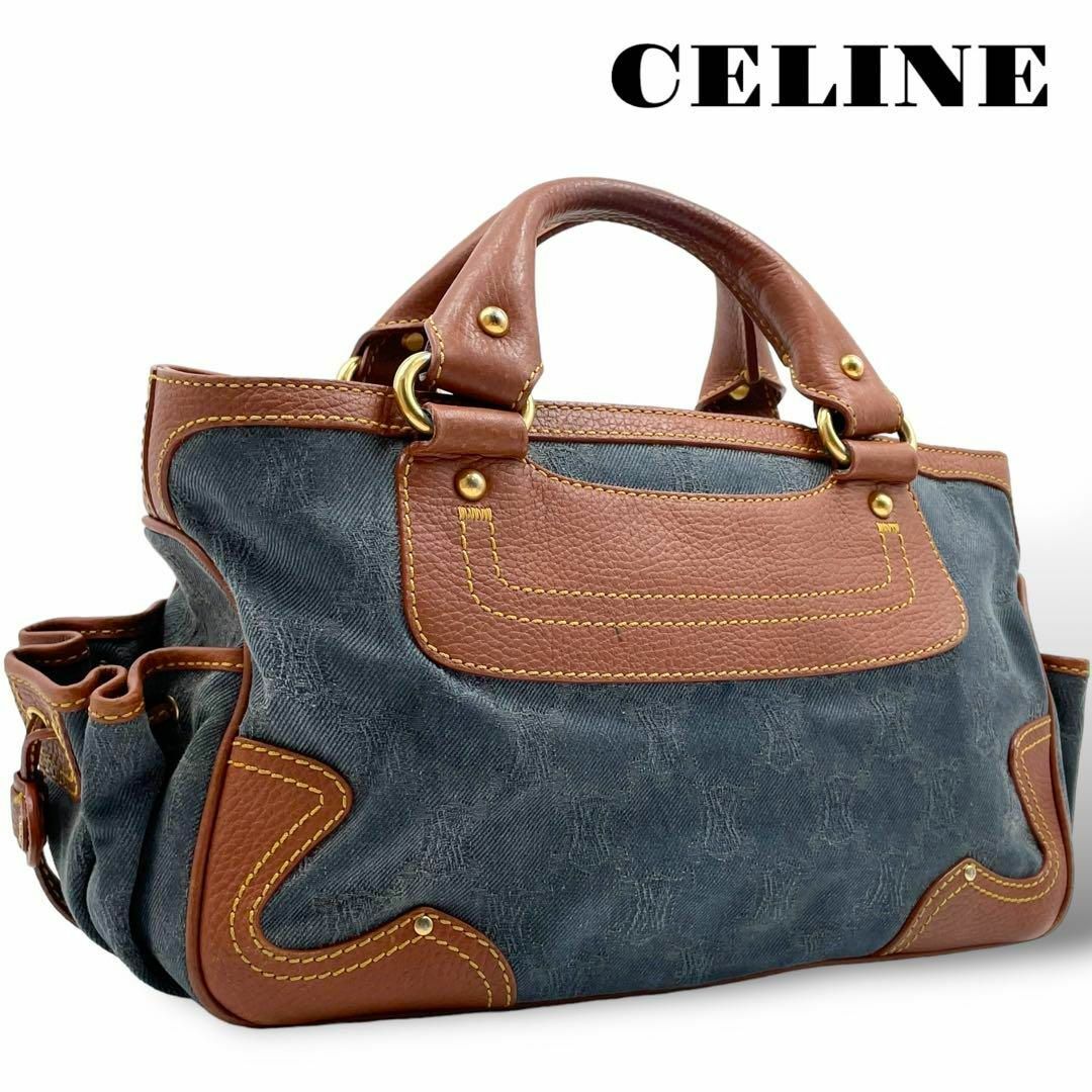 celine(セリーヌ)の良品 CELINE ハンドバッグ ブギーバッグ パリマカダム ブルー ブラウン レディースのバッグ(ハンドバッグ)の商品写真