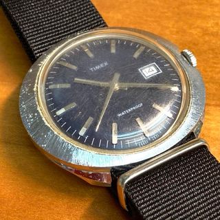 TIMEX - タイメックス　デイト　ブラック文字盤　手巻きメンズ腕時計　稼働品