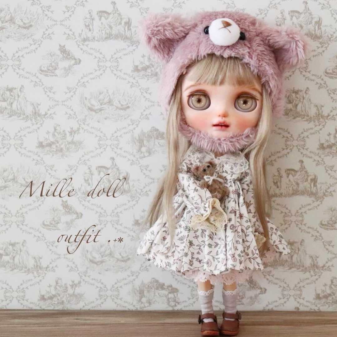 ネオブライス outfit くまちゃん帽子 つけ襟 ワンピースset B ネオブライス outfit くまちゃん帽子 つけ襟 ワンピースset B