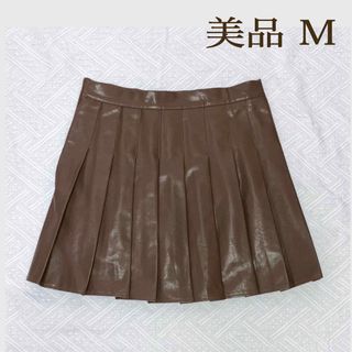 トップショップ(TOPSHOP)の【美品 M】ミニ丈 レザープリーツスカート(ミニスカート)