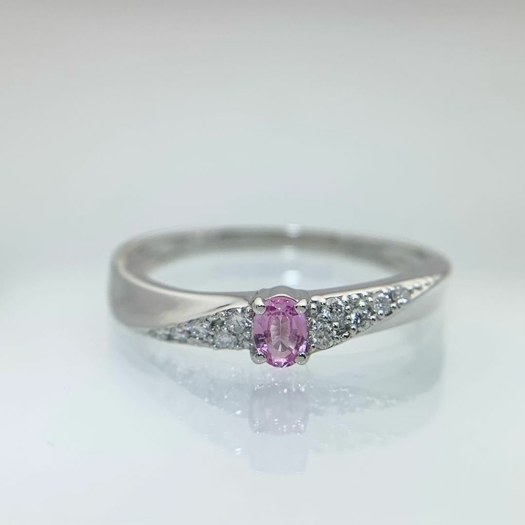 新品 パパラチアサファイア ダイヤ リング 0.13ct Pt950 レディースのアクセサリー(リング(指輪))の商品写真