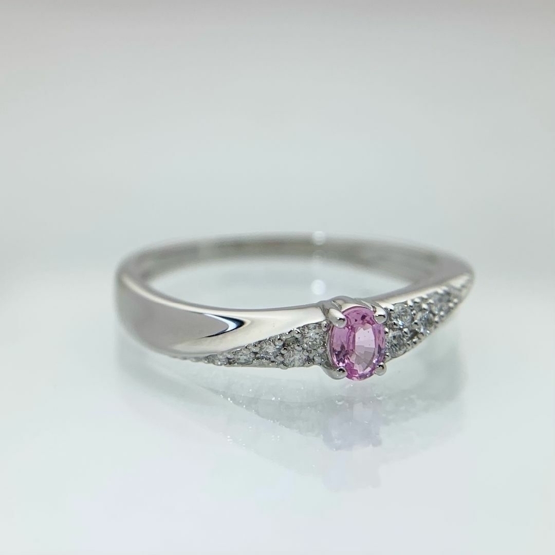 新品 パパラチアサファイア ダイヤ リング 0.13ct Pt950 レディースのアクセサリー(リング(指輪))の商品写真