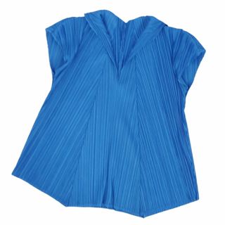 プリーツプリーズイッセイミヤケ(PLEATS PLEASE ISSEY MIYAKE)の美品 プリーツプリーズ イッセイミヤケ PLEATS PLEASE シャツ ブラウス 半袖 ショートスリーブ プリーツ トップス レディース 3(L相当) ブルー(シャツ/ブラウス(半袖/袖なし))