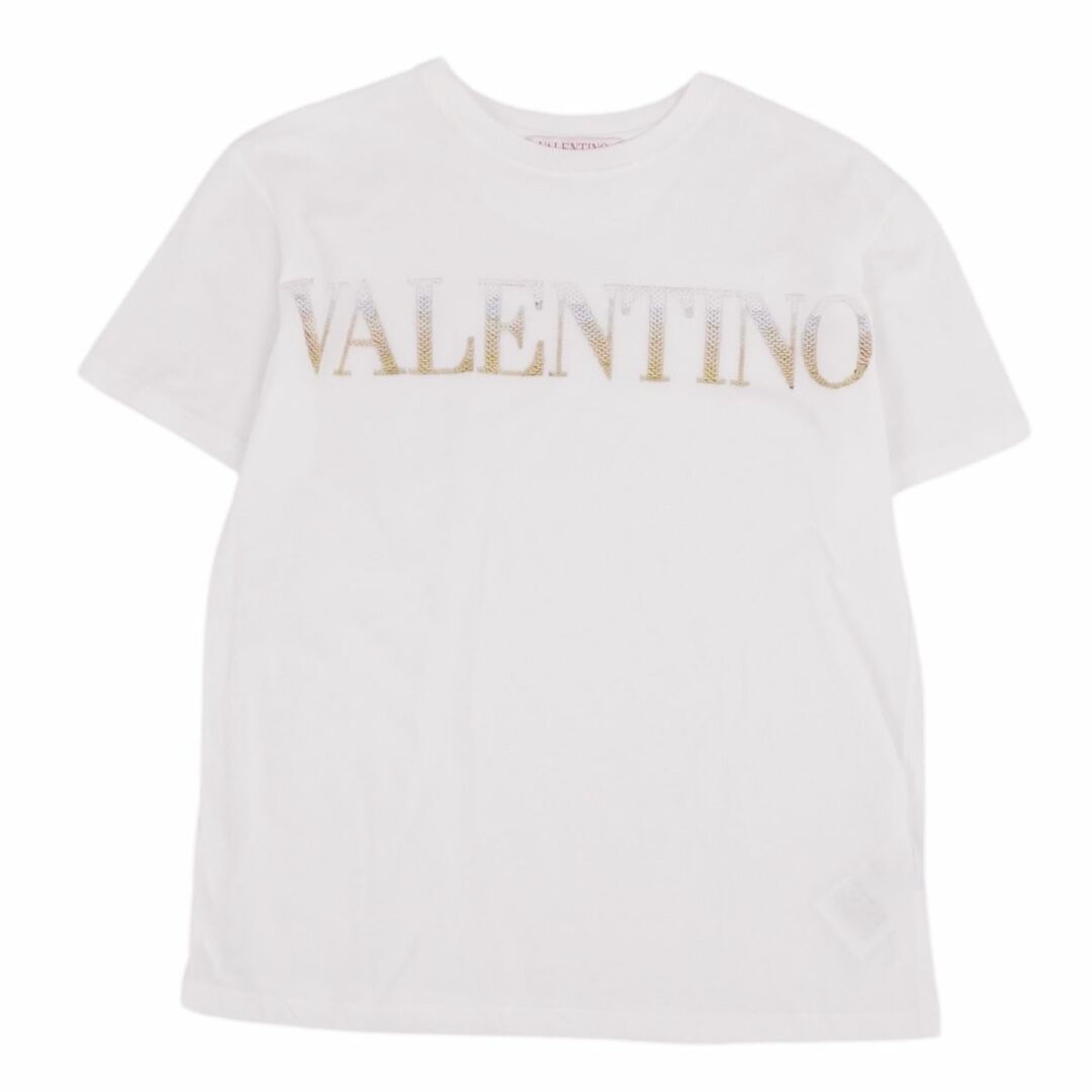 VALENTINO(ヴァレンティノ)の美品 ヴァレンティノ VALENTINO Tシャツ カットソー 半袖 ショートスリーブ ロゴ スパンコール トップス レディース XXS ホワイト レディースのトップス(Tシャツ(半袖/袖なし))の商品写真