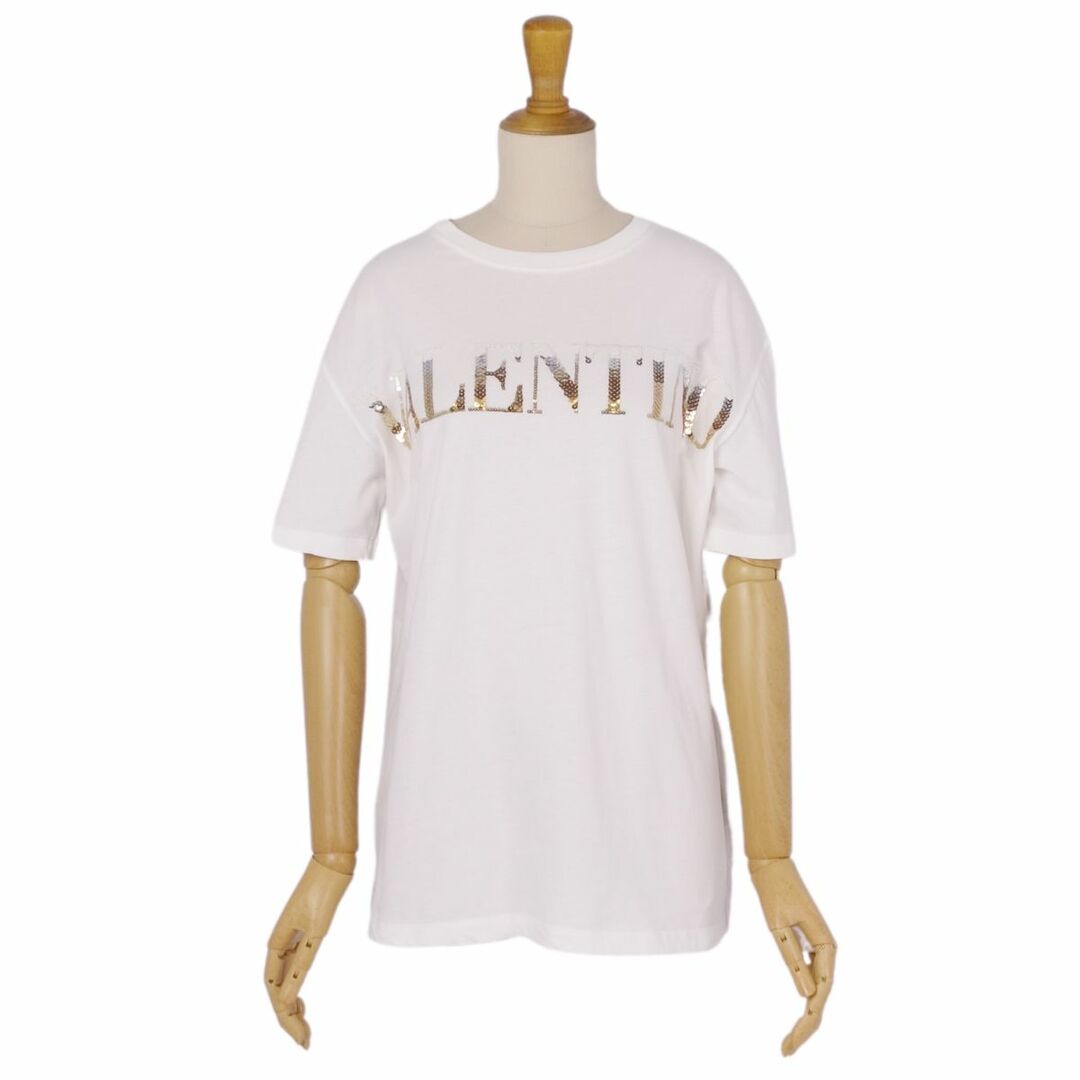 VALENTINO(ヴァレンティノ)の美品 ヴァレンティノ VALENTINO Tシャツ カットソー 半袖 ショートスリーブ ロゴ スパンコール トップス レディース XXS ホワイト レディースのトップス(Tシャツ(半袖/袖なし))の商品写真