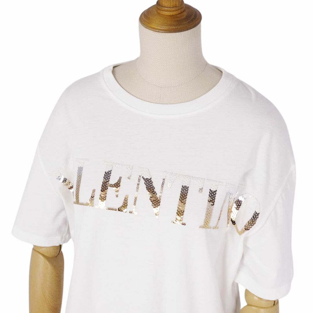 VALENTINO(ヴァレンティノ)の美品 ヴァレンティノ VALENTINO Tシャツ カットソー 半袖 ショートスリーブ ロゴ スパンコール トップス レディース XXS ホワイト レディースのトップス(Tシャツ(半袖/袖なし))の商品写真