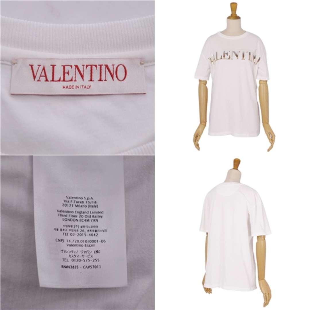 VALENTINO(ヴァレンティノ)の美品 ヴァレンティノ VALENTINO Tシャツ カットソー 半袖 ショートスリーブ ロゴ スパンコール トップス レディース XXS ホワイト レディースのトップス(Tシャツ(半袖/袖なし))の商品写真