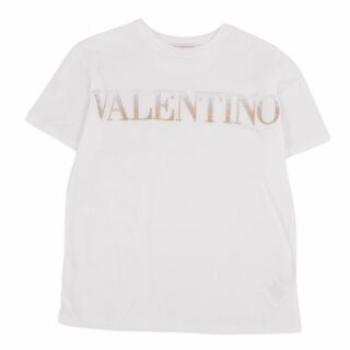 ヴァレンティノ(VALENTINO)の美品 ヴァレンティノ VALENTINO Tシャツ カットソー 半袖 ショートスリーブ ロゴ スパンコール トップス レディース XXS ホワイト(Tシャツ(半袖/袖なし))