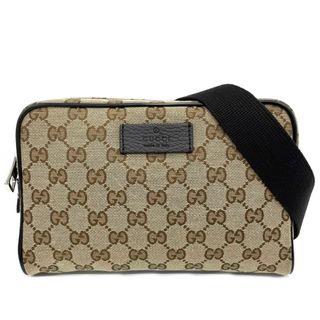 グッチ(Gucci)の【SALE】GUCCI グッチ ウエストバッグ ウエストポーチ ボディバッグ 鞄 かばん 449174 GGキャンバス  レザー   ブラウン 茶 シルバー金具 メンズ 美品【中古品】(ウエストポーチ)