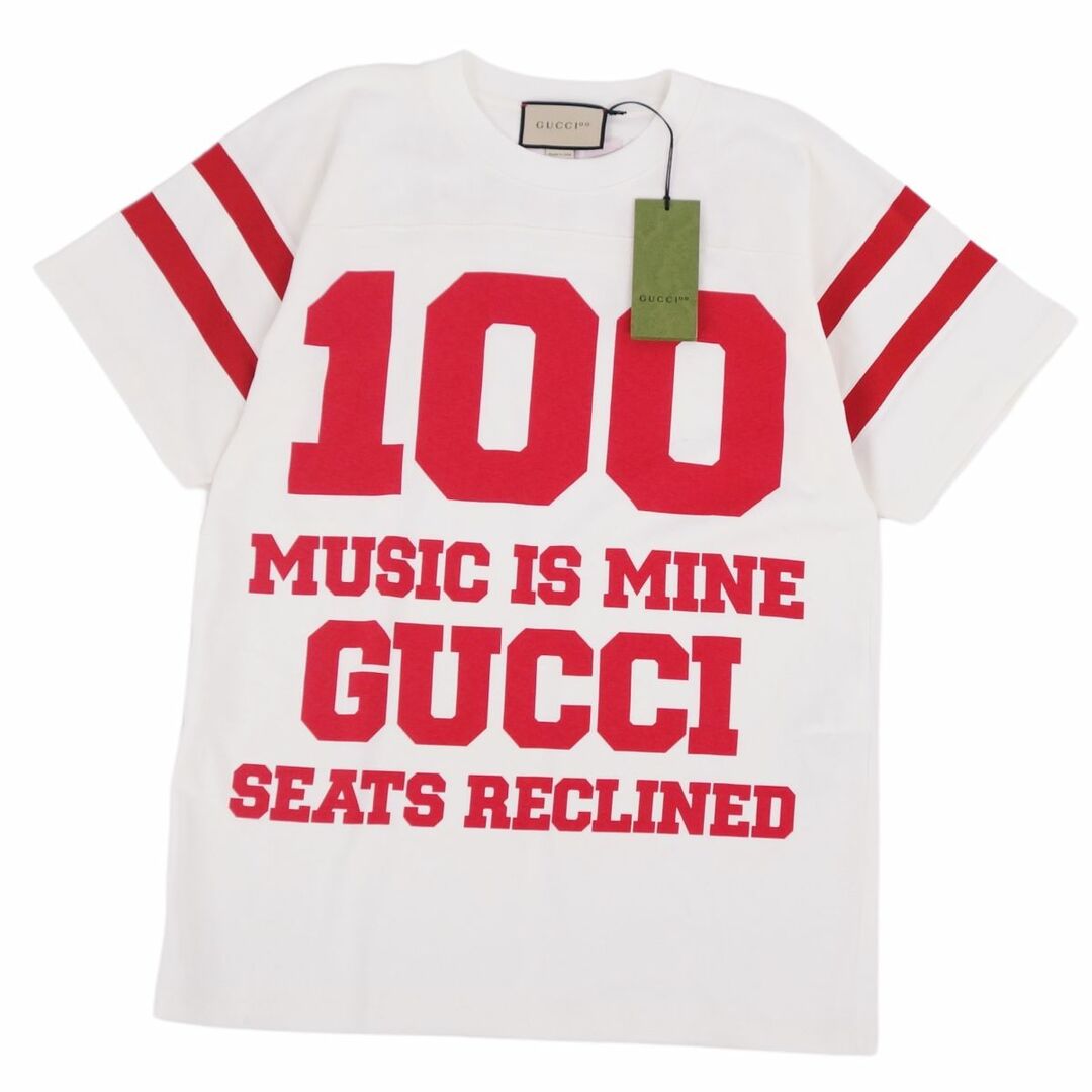 Gucci(グッチ)の極美品 グッチ GUCCI Tシャツ カットソー 100周年 MUSIC IS MINE 半袖 ショートスリーブ ロゴ トップス メンズ XS ホワイト/レッド メンズのトップス(Tシャツ/カットソー(半袖/袖なし))の商品写真