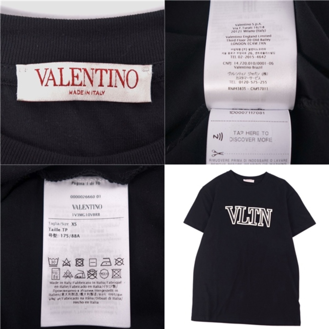 VALENTINO(ヴァレンティノ)の美品 ヴァレンティノ VALENTINO Tシャツ カットソー 半袖 ショートスリーブ VLTN ロゴ刺繍 トップス メンズ XS ブラック メンズのトップス(Tシャツ/カットソー(半袖/袖なし))の商品写真