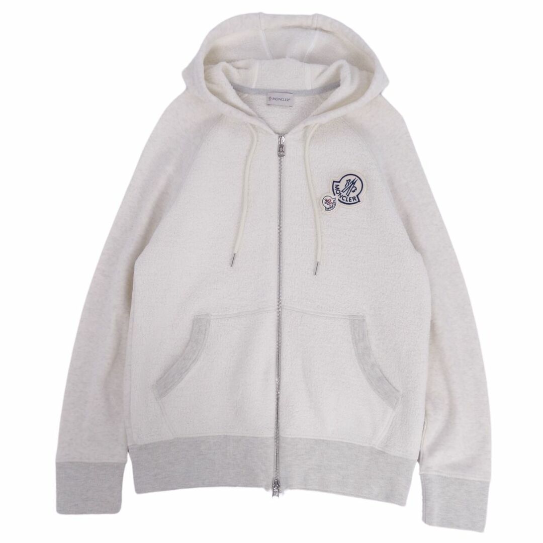 MONCLER(モンクレール)の美品 モンクレール MONCLER スウェット パーカー ジップアップ ロゴワッペン アウター メンズ S アイボリー メンズのトップス(パーカー)の商品写真