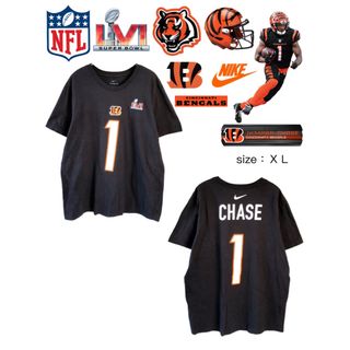 ナイキ(NIKE)のNFL　シンシナティ・ベンガルズ　チェイス　1　Tシャツ　L　黒　USA古着(Tシャツ/カットソー(半袖/袖なし))