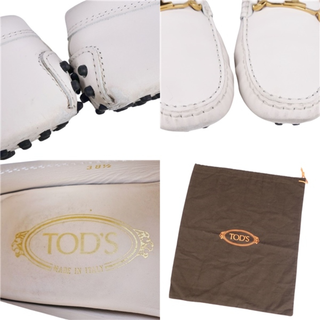 TOD'S(トッズ)のトッズ TOD'S ローファー モカシン ドライビングシューズ ゴールドチェーン金具 カーフレザー 38 1/2(25cm相当) ホワイト レディースの靴/シューズ(ローファー/革靴)の商品写真
