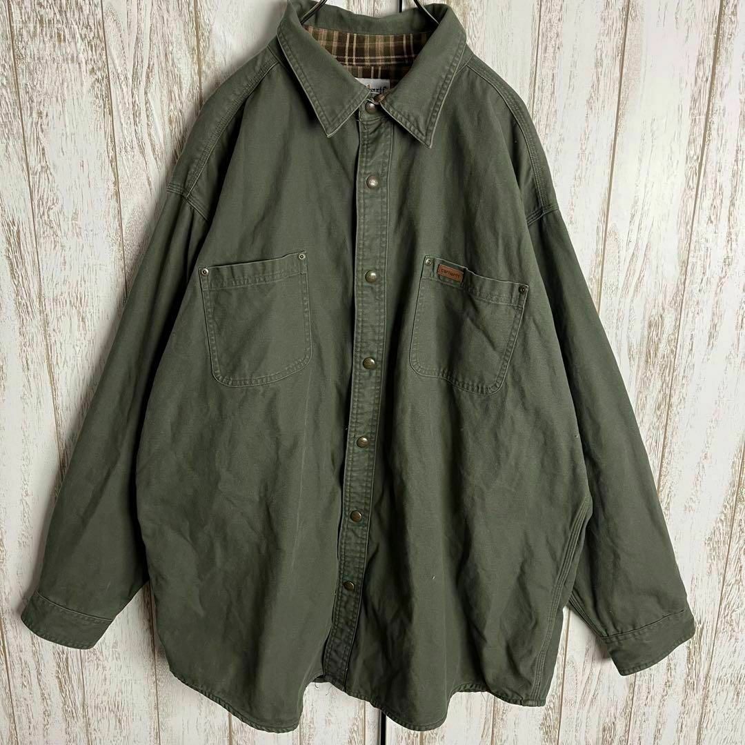 carhartt(カーハート)の【人気カラー】カーハート☆ワッペンロゴ付きワークジャケット　ゆるだぼ2XL 希少 メンズのジャケット/アウター(ブルゾン)の商品写真