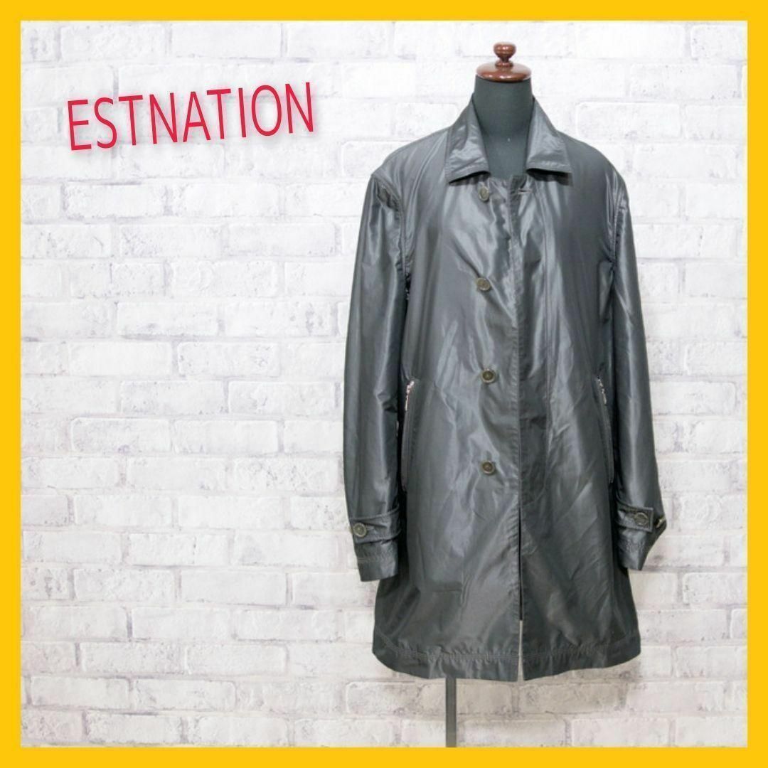 ESTNATION(エストネーション)の美品 エストネーション ステンカラー コート チャコールグレー M 比翼ボタン レディースのジャケット/アウター(ロングコート)の商品写真