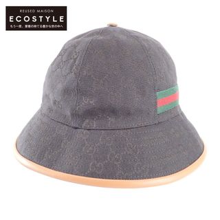 グッチ(Gucci)のグッチ 新品同様 722377 4HAT8 GGキャンバスxレザー ウェブ バケットハット 58cm/M(ハット)