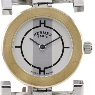 エルメス(Hermes)の【HERMES】エルメス パプリカ PA1.220 ステンレススチール×レザー □F クオーツ アナログ表示 レディース 白文字盤 腕時計(腕時計)