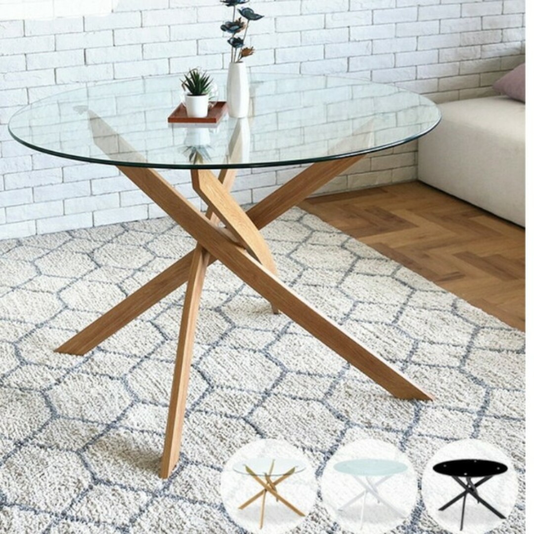 ダイニングテーブル 円型 ガラス 丸テーブル インテリア/住まい/日用品の机/テーブル(ダイニングテーブル)の商品写真