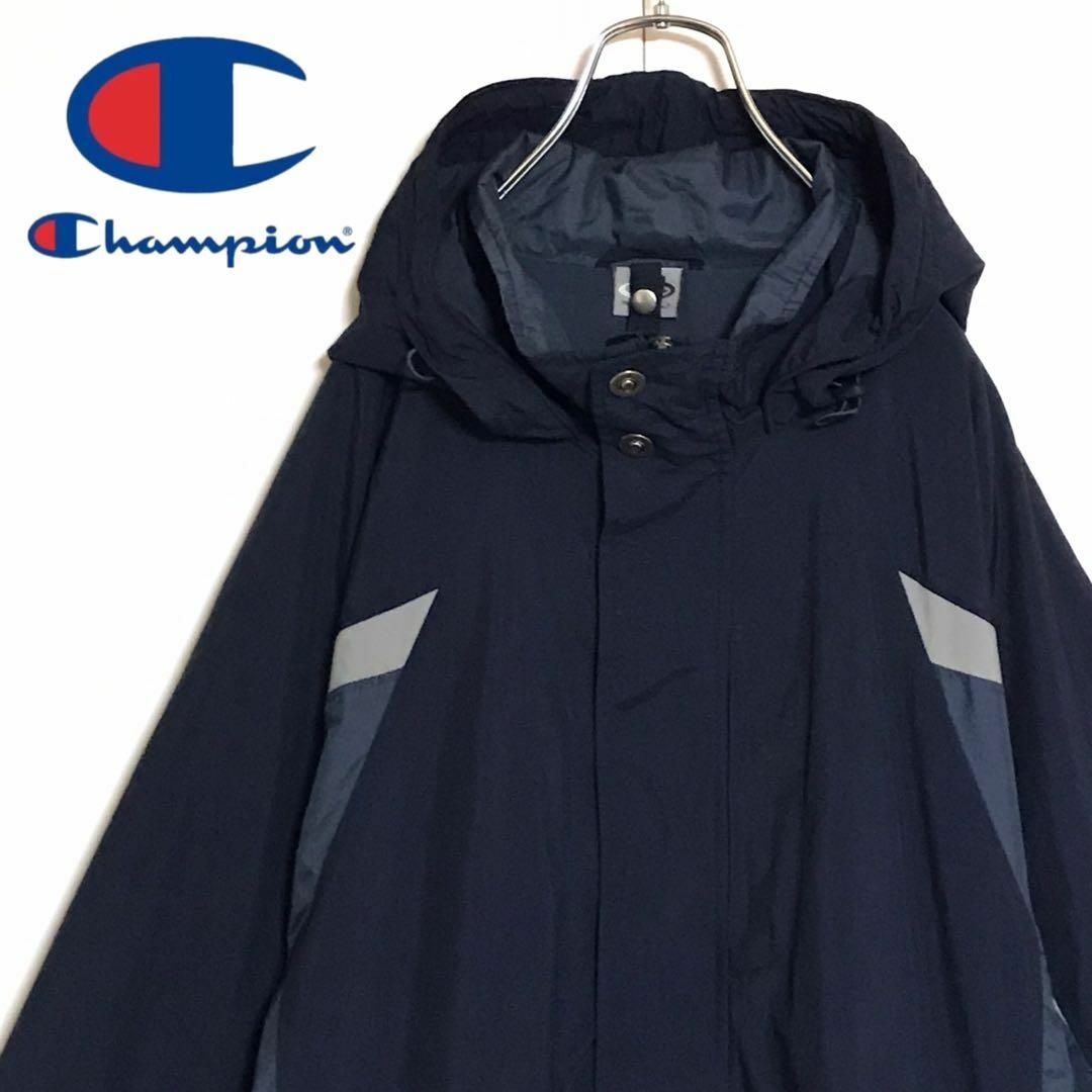 Champion(チャンピオン)の【ビッグシルエット】チャンピオン　フード付ジャンパー　ネイビー　H697 メンズのジャケット/アウター(ブルゾン)の商品写真