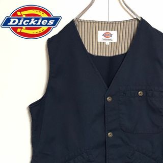 Dickies - 【美品】ディッキーズ　タグロゴ付きベスト　人気Lサイズ　ネイビー　H694