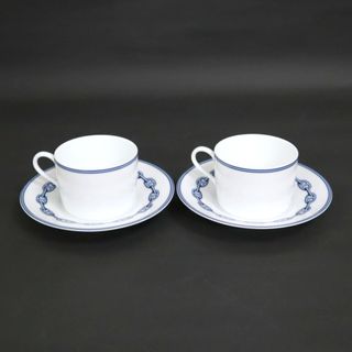 エルメス(Hermes)の【HERMES】エルメス コーヒーカップ&ソーサー 2客セット シェーヌダンクル ブルー×ホワイト 陶器/br3609ng(グラス/カップ)