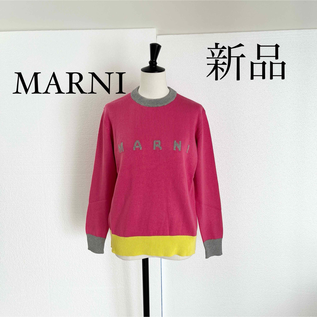 Marni(マルニ)のMARNI マルニ ロゴ入りニット　セーター　XSサイズ　ピンク レディースのトップス(ニット/セーター)の商品写真