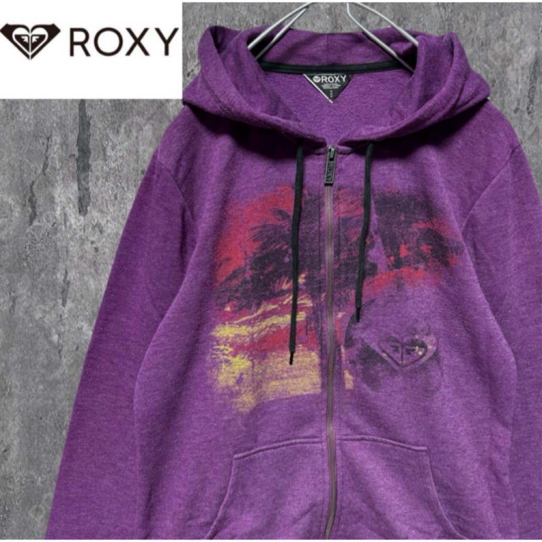 Roxy(ロキシー)のROXY ジップアップパーカー スウェット かすれプリント  ゆるだぼ M レディースのトップス(パーカー)の商品写真