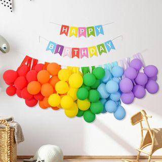 【色: A】Rainbow風船 誕生日 飾り付けhappy birthdayハッ(その他)