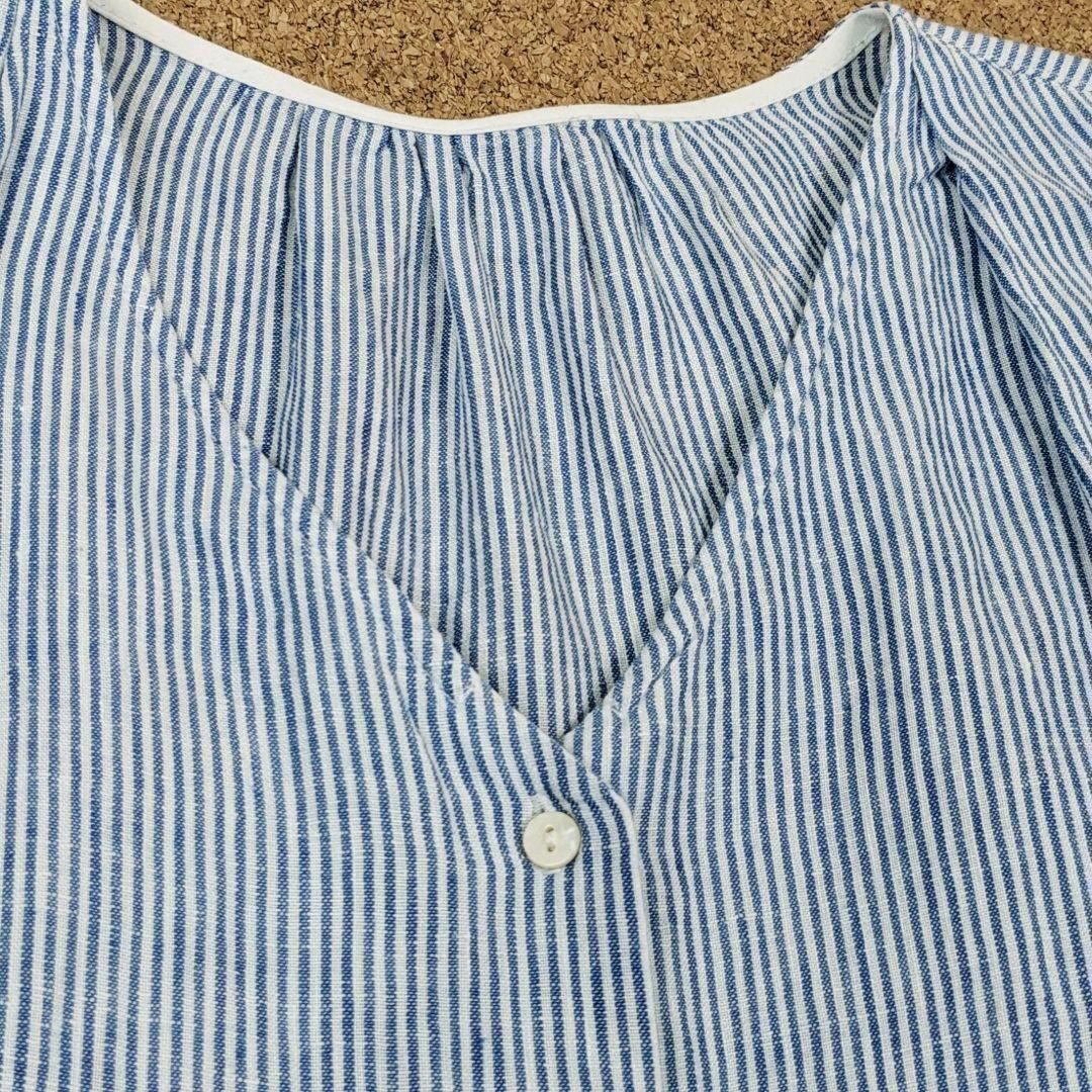 SLOBE IENA(スローブイエナ)の【スローブイエナ】トップス　美品　ストライプ　ブルー　麻100%　リネン　羽織り レディースのトップス(Tシャツ(半袖/袖なし))の商品写真