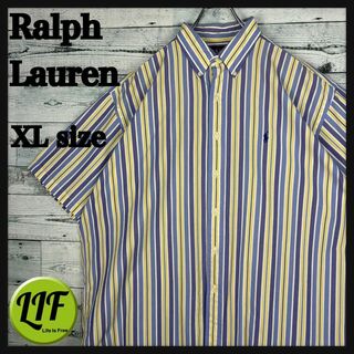 ラルフローレン(Ralph Lauren)のラルフローレン 刺繍ロゴ ボタンダウン 半袖シャツ ストライプ 青黄白 XL(シャツ)