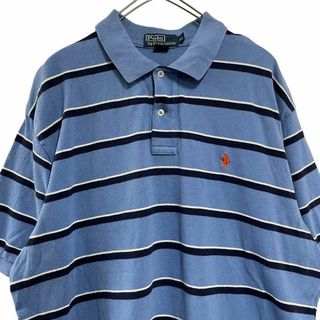 ポロラルフローレン(POLO RALPH LAUREN)のPolo by Ralph Laurenボーダーポロシャツ半袖水色メンズXL f(ポロシャツ)