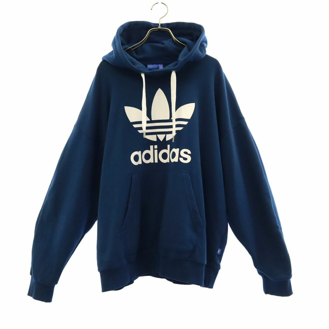 adidas(アディダス)のアディダス トレフォイルロゴプリント 長袖 スウェットパーカー 4XOT ブルー adidas ビッグサイズ レディース 古着 【240318】 レディースのトップス(パーカー)の商品写真