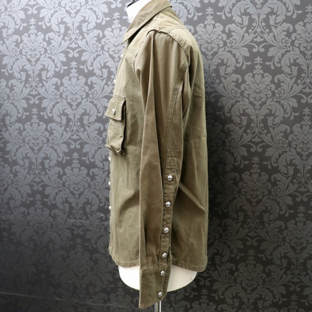 Chrome Hearts(クロムハーツ)のクロムハーツ【CHROMEHEARTS】BSフレアボタン/ミリタリーシャツ/カーキ/Sサイズ【中古】11901 レディースのトップス(シャツ/ブラウス(半袖/袖なし))の商品写真