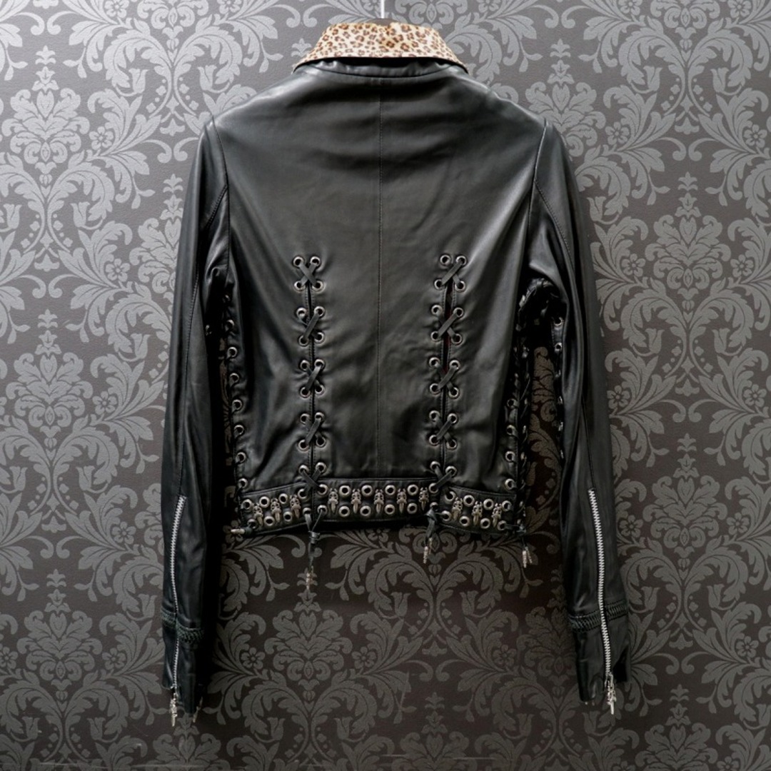 Chrome Hearts(クロムハーツ)のクロムハーツ【CHROMEHEARTS】【レディース】ダブルライダースジャケットガンスリンガー/ダガー/グロメット/レオパードハラコ/Mサイズ【中古】 レディースのトップス(ベスト/ジレ)の商品写真