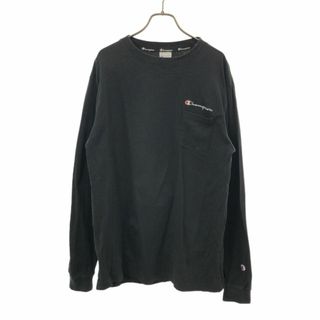 チャンピオン(Champion)のチャンピオン 長袖 Tシャツ XL ブラック Champion ロンT ポケT メンズ 古着 【240318】(Tシャツ/カットソー(七分/長袖))