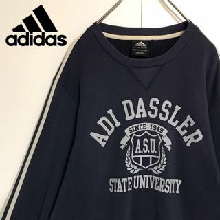 アディダス(adidas)の【万国旗タグ】アディダス　刺繍ロゴ入りトレーナー　カレッジロゴ　紺　H679(スウェット)