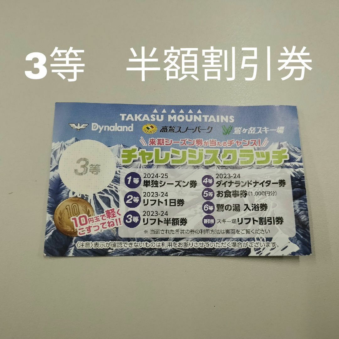 高鷲　ダイナ　リフト券　半額券 チケットの施設利用券(スキー場)の商品写真