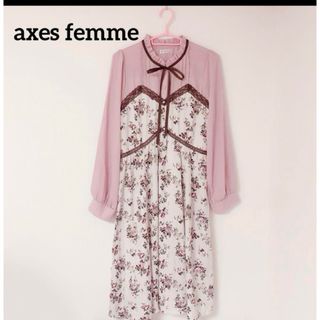 アクシーズファム(axes femme)の【axes femme】ビスチェ切替バラ柄ＯＰ ピンク(ロングワンピース/マキシワンピース)