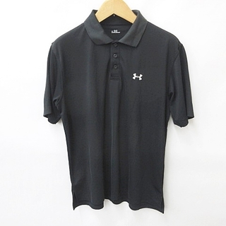 アンダーアーマー(UNDER ARMOUR)のアンダーアーマー ゴルフ ポロシャツ 半袖 刺繍 リブ 黒 ブラック LG(ウエア)
