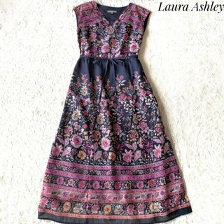 ローラアシュレイ(LAURA ASHLEY)の【ローラアシュレイ】フラワープリントワンピース 7号 Vネック 花柄 ロング丈(ロングワンピース/マキシワンピース)