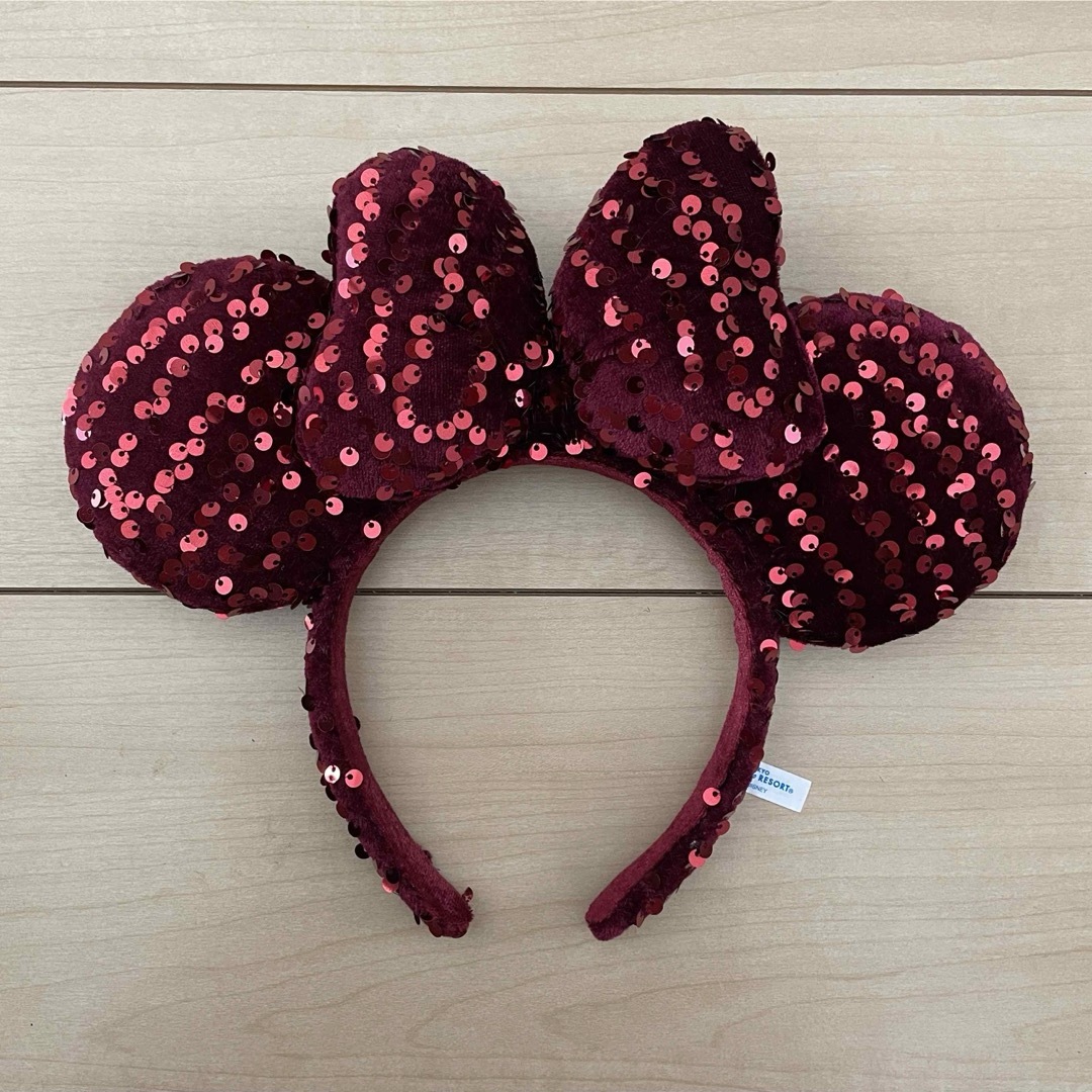 Disney(ディズニー)の2023冬❤️ディズニー カチューシャ ミニー ベルベット スパンコール レッド レディースのヘアアクセサリー(カチューシャ)の商品写真