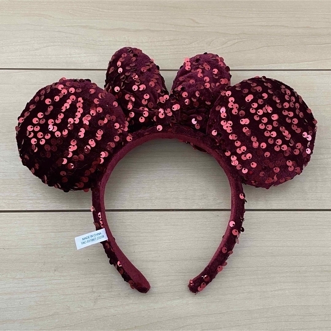 Disney(ディズニー)の2023冬❤️ディズニー カチューシャ ミニー ベルベット スパンコール レッド レディースのヘアアクセサリー(カチューシャ)の商品写真