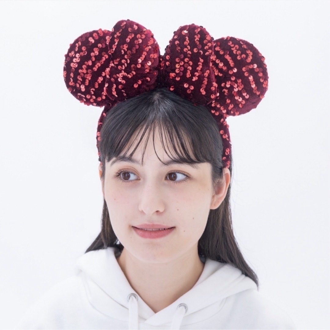 Disney(ディズニー)の2023冬❤️ディズニー カチューシャ ミニー ベルベット スパンコール レッド レディースのヘアアクセサリー(カチューシャ)の商品写真