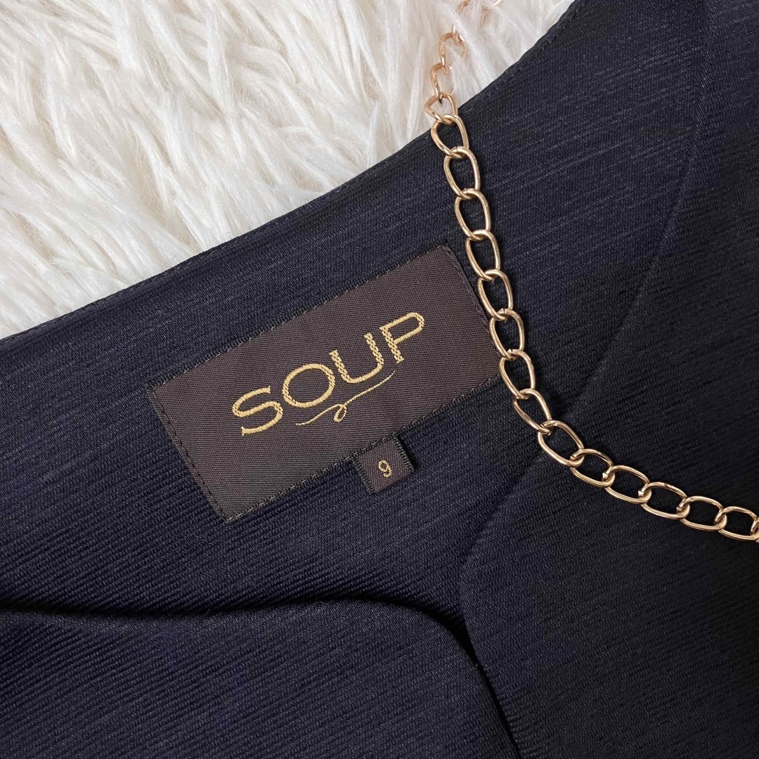 SOUP(スープ)の◆美品◆SOUP◆上質麻混ノーカラージャケット◆ネイビー濃紺◆入学式◆M レディースのジャケット/アウター(ノーカラージャケット)の商品写真