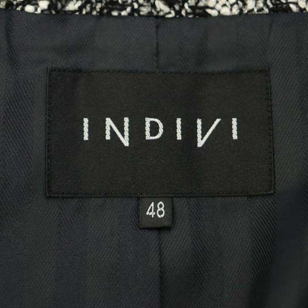 INDIVI(インディヴィ)のインディヴィ  ツイード コート ロング アウター コットン混48 5L 黒 白 レディースのジャケット/アウター(その他)の商品写真