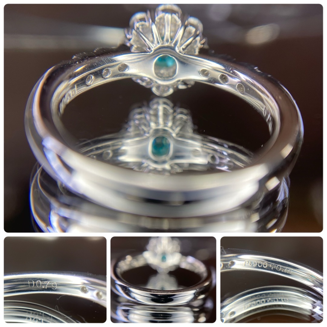 『専用です』天然パライバトルマリン ダイヤモンド 計0.93ct 中宝研ブラジル レディースのアクセサリー(リング(指輪))の商品写真
