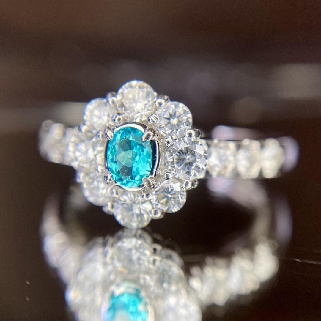 『専用です』天然パライバトルマリン ダイヤモンド 計0.93ct 中宝研ブラジル レディースのアクセサリー(リング(指輪))の商品写真