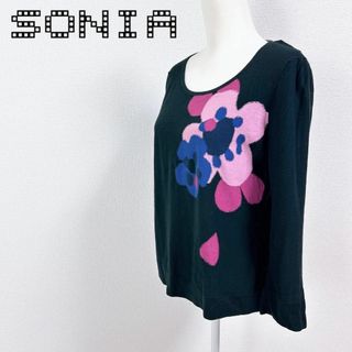 ソニアリキエル(SONIA RYKIEL)のSONIA 花柄 ニットソー コットン プルオーバー 48 ネイビー(ニット/セーター)